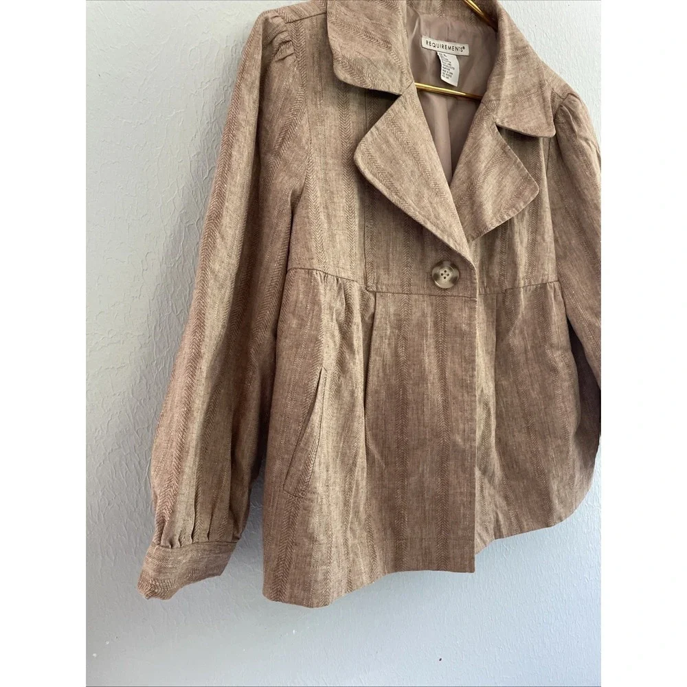 Vintage Y2k 90s Linen Blend All Season  Herringbone Tan Blazer Jacket Pintuck XL